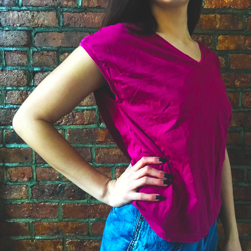 Distressed Maroon V-Neck